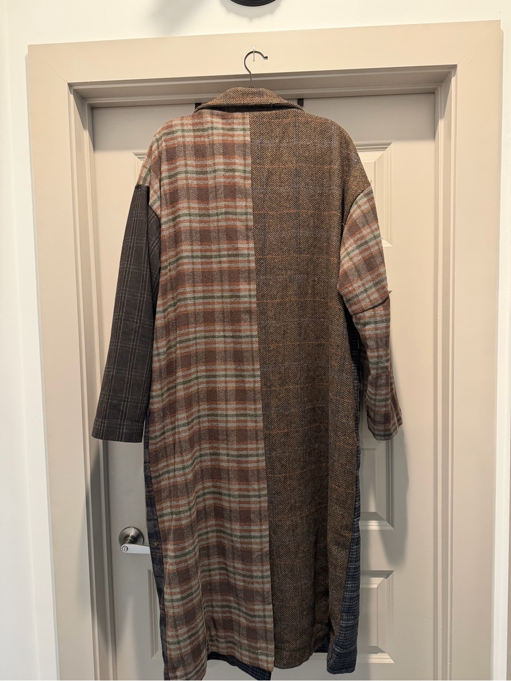 Dressed in LALA Risk Something Longline Plaid Patchwork Coat - Picture 6 of 6
